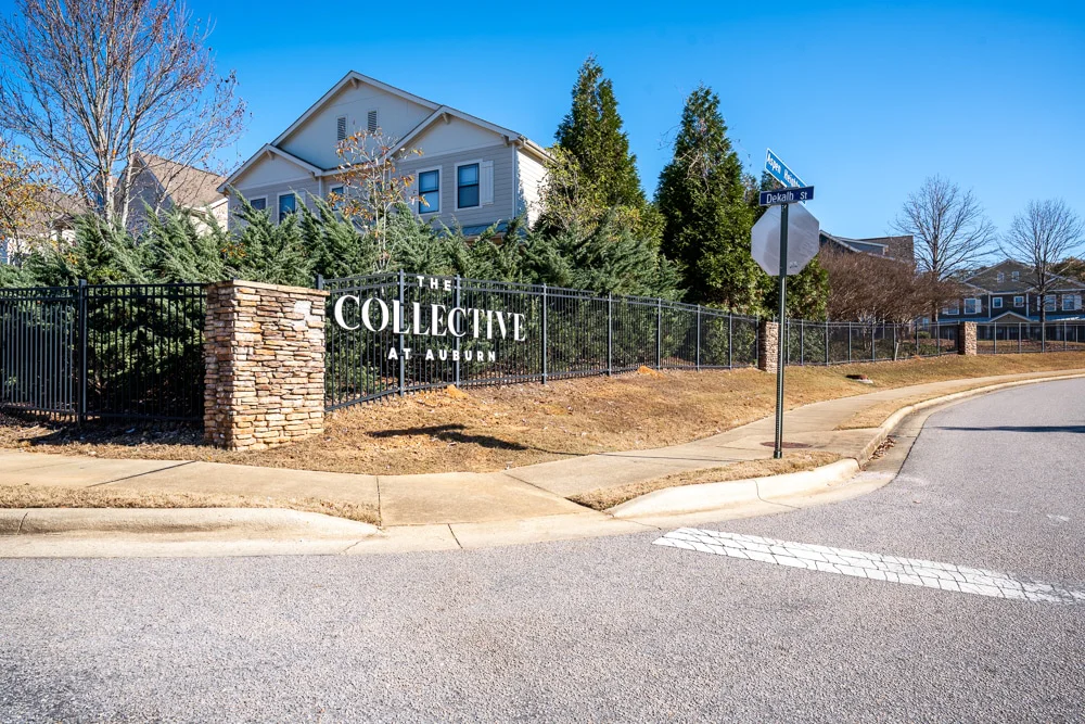 The Collective at Auburn community entrance sign near Auburn University in Auburn, Alabama