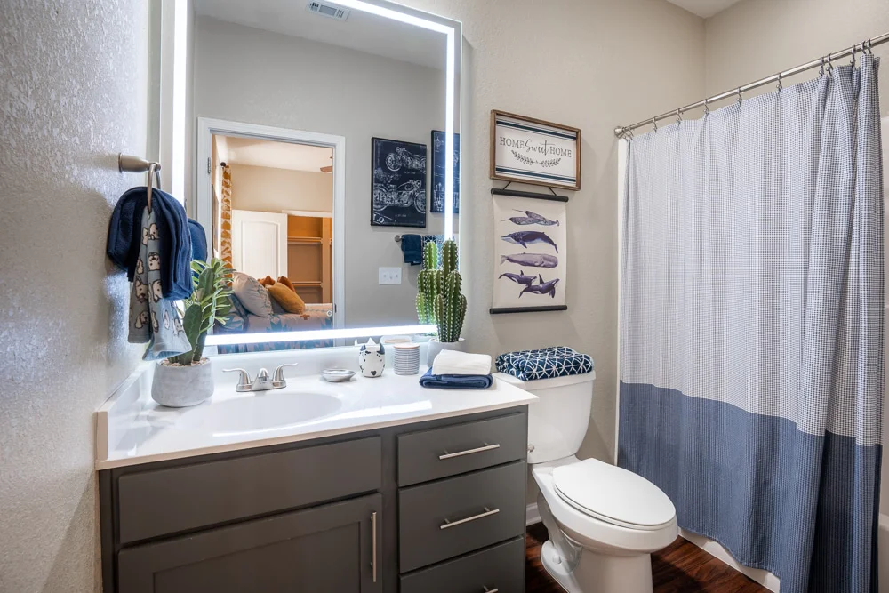 the collective at auburn apartments near auburn university private bathroom led vanity mirror